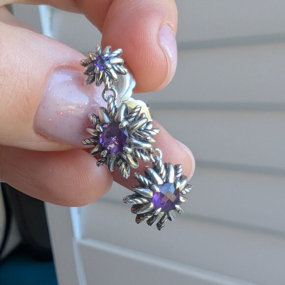 David Yurman Amethyst Sterling Silver Starburst Earrings RARE - Picture 4 of 7